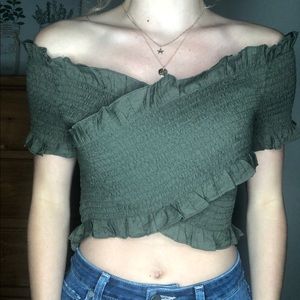 Army green crossed crop top